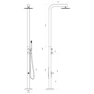 Designer Gartendusche aus V4A / 316 Edelstahl Modell "HAWAII"