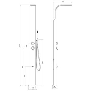 Designer Gartendusche aus V4A / 316 Edelstahl Modell "HONOLULU"
