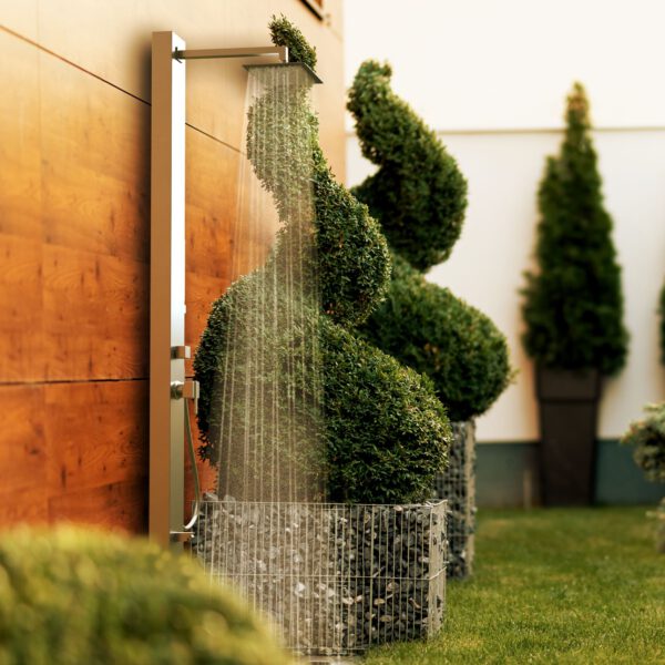 Designer Gartendusche aus V4A / 316 Edelstahl Modell "MELE"