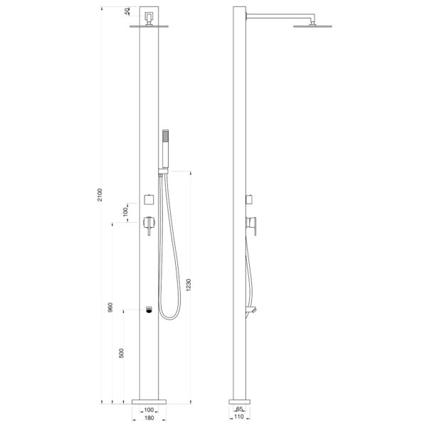 Designer Gartendusche aus V4A / 316 Edelstahl Modell "MELE"