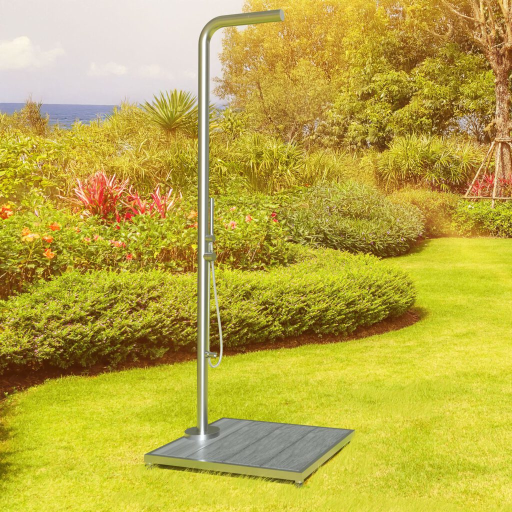 Designer Gartendusche aus V4A / 316 Edelstahl Modell "NALU"