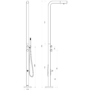 Designer Gartendusche aus V4A / 316 Edelstahl Modell "NALU"