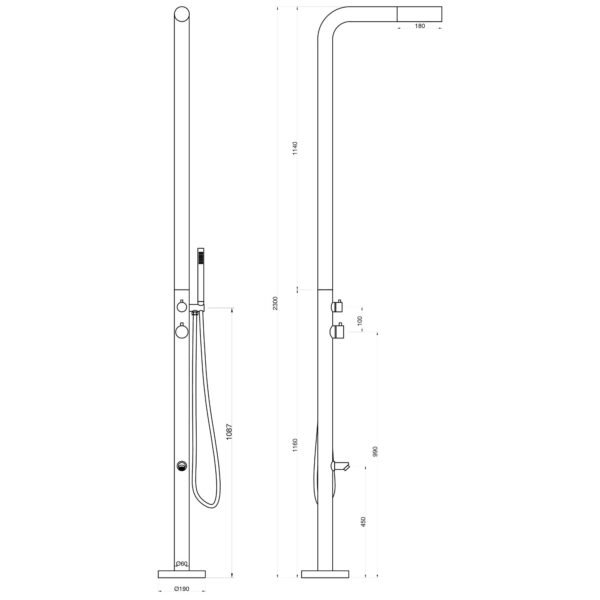 Designer Gartendusche aus V4A / 316 Edelstahl Modell "NALU"