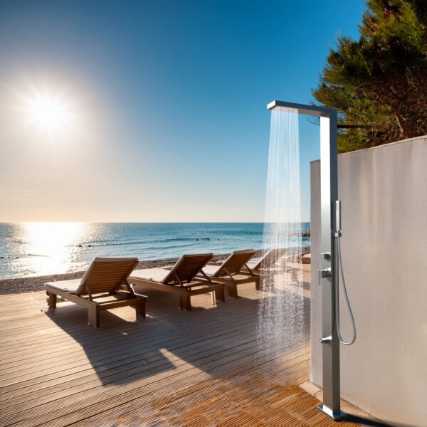 Designer Gartendusche aus V4A / 316 Edelstahl Modell "NANI"