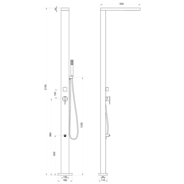 Designer Gartendusche aus V4A / 316 Edelstahl Modell "NANI"