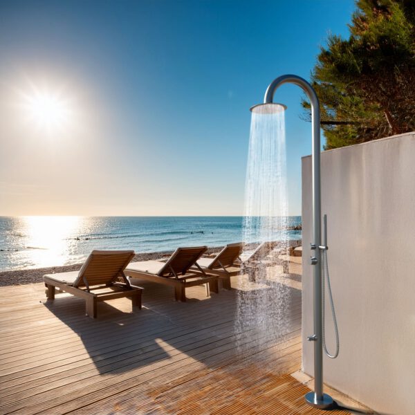 Designer Gartendusche aus V4A / 316 Edelstahl Modell "NOE"