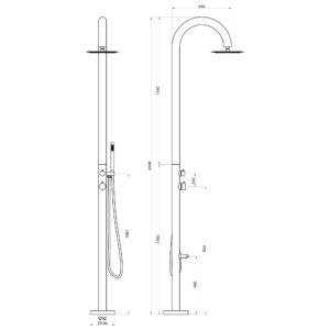 Designer Gartendusche aus V4A / 316 Edelstahl Modell "NOE"