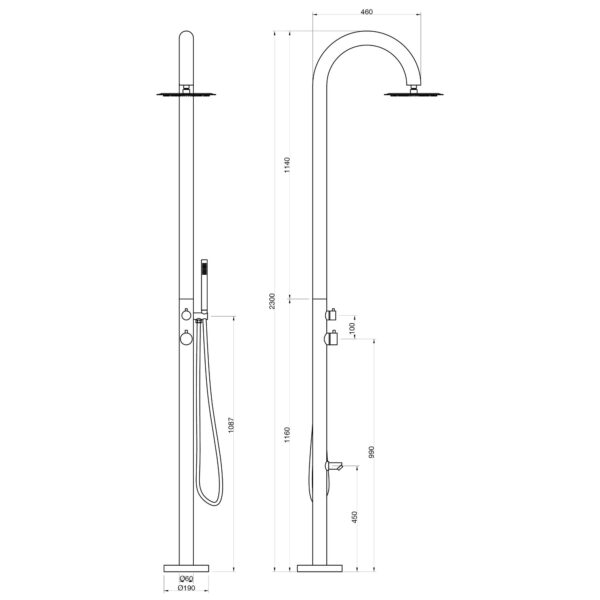 Designer Gartendusche aus V4A / 316 Edelstahl Modell "NOE"