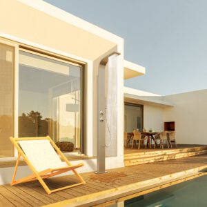 Designer Gartendusche aus V4A / 316 Edelstahl Modell "HONOLULU"