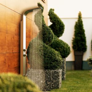 Designer Gartendusche aus V4A / 316 Edelstahl Modell "HONOLULU"