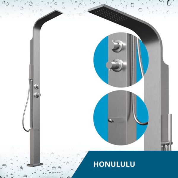Designer Gartendusche aus V4A / 316 Edelstahl Modell "HONOLULU"