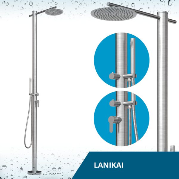 Designer Gartendusche aus V4A / 316 Edelstahl Modell "LANIKAI"