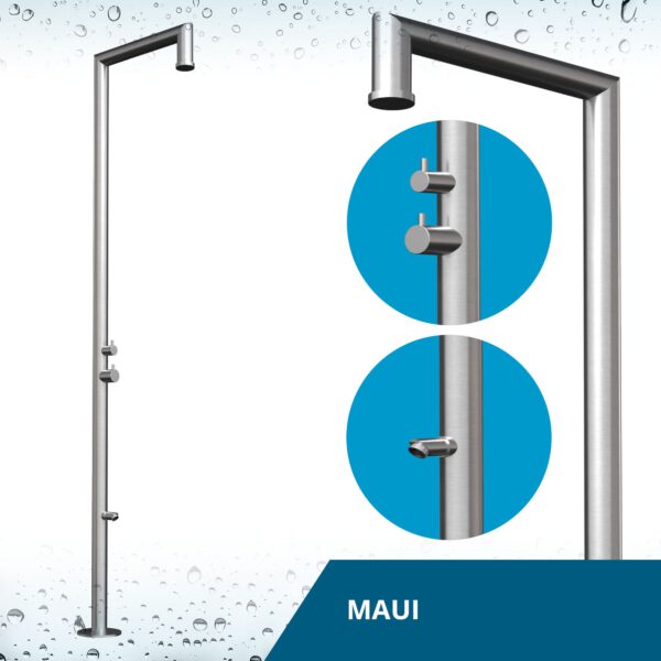 Designer Gartendusche aus V4A / 316 Edelstahl Modell "MAUI"