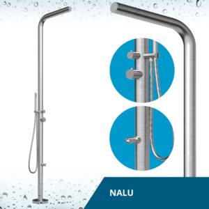 Designer Gartendusche aus V4A / 316 Edelstahl Modell "NALU"