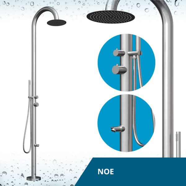 Designer Gartendusche aus V4A / 316 Edelstahl Modell "NOE"