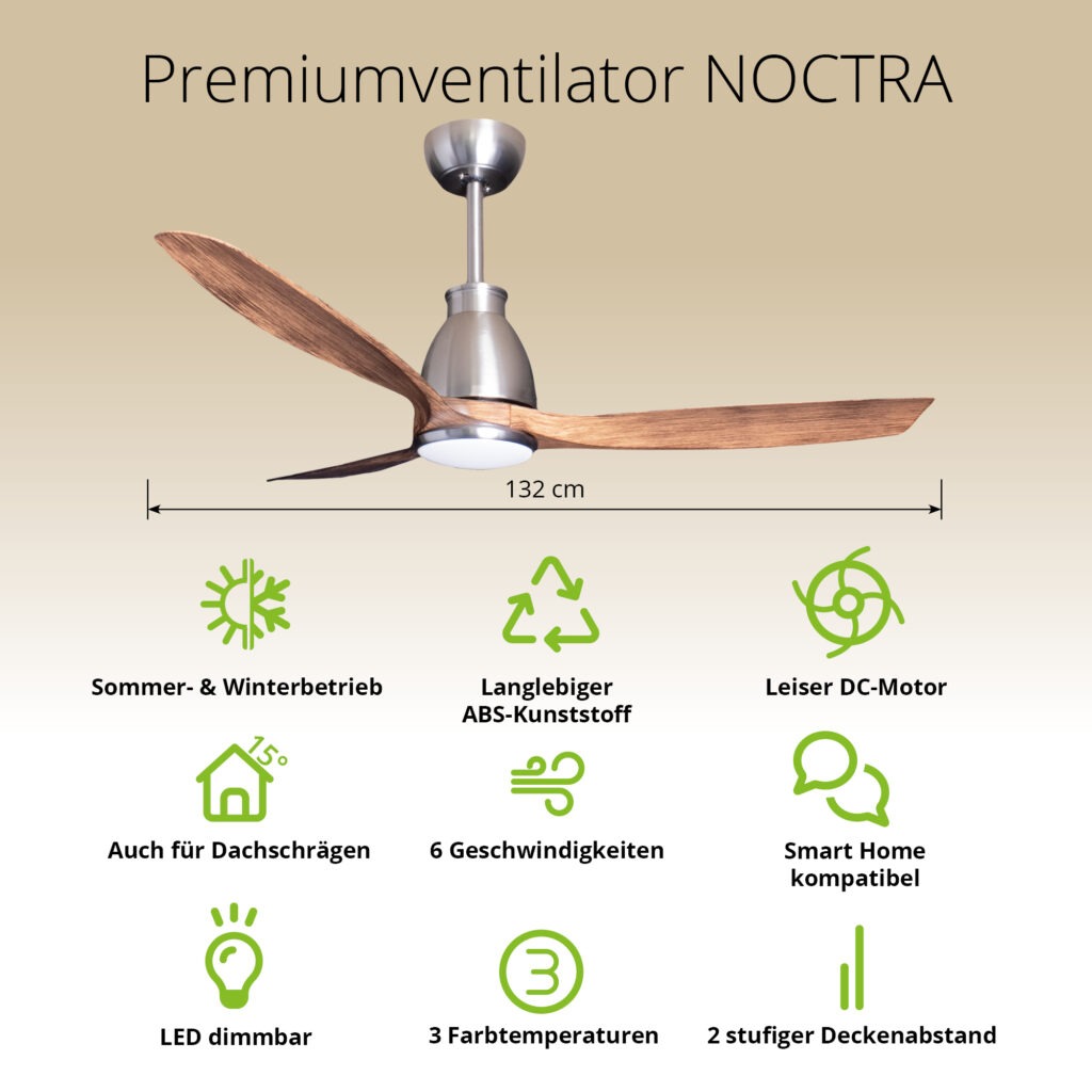 Deckenventilator mit Beleuchtung Modell Noctra 52411 Deckenventilator mit Beleuchtung Modell Noctra Veya und Fanora 52416 52301 Noctra Info 1