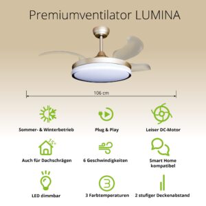 Deckenventilator mit Beleuchtung – goldfarbene Basis, modernes Design & LED-Licht – Bild 34