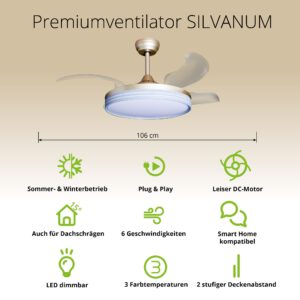 Deckenventilator mit Beleuchtung – goldfarbene Basis, modernes Design & LED-Licht – Bild 35