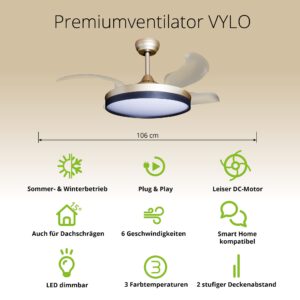 Deckenventilator mit Beleuchtung – goldfarbene Basis, modernes Design & LED-Licht – Bild 38