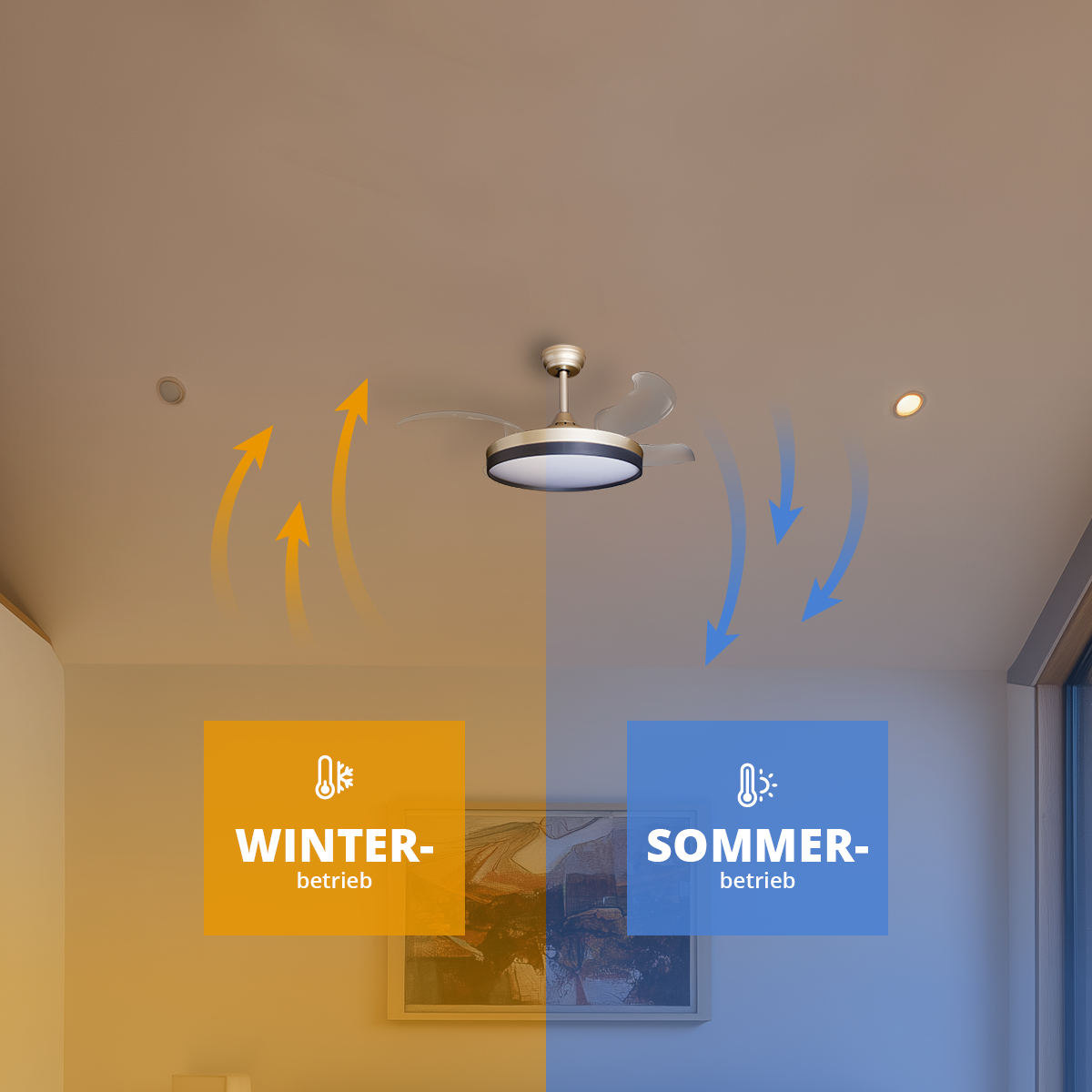 Deckenventilator mit Beleuchtung – goldfarbene Basis, modernes Design & LED-Licht – Bild 47