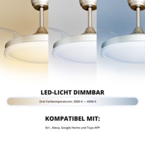 Deckenventilator mit Beleuchtung – goldfarbene Basis, modernes Design & LED-Licht – Bild 26