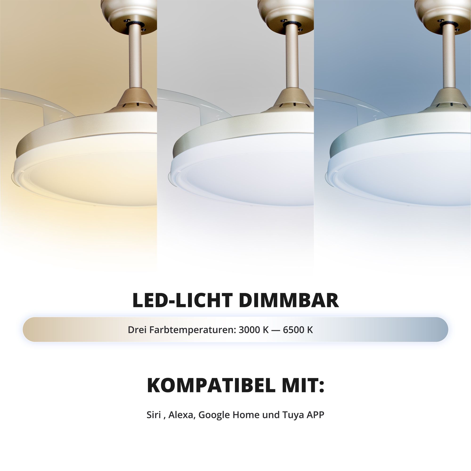 Deckenventilator mit Beleuchtung – goldfarbene Basis, modernes Design & LED-Licht – Bild 26