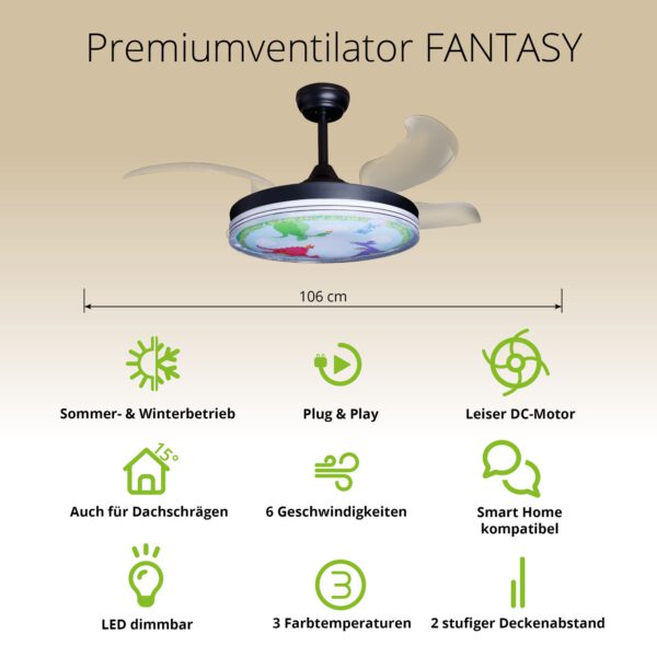 Deckenventilator mit Beleuchtung – schwarze Basis, modernes Design & LED-Licht