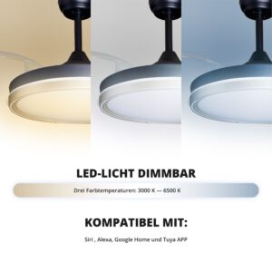 Deckenventilator mit Beleuchtung – schwarze Basis, modernes Design & LED-Licht – Bild 28