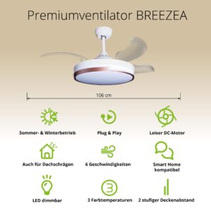 Deckenventilator mit Beleuchtung – weiße Basis, modernes Design & LED-Licht – Bild 30