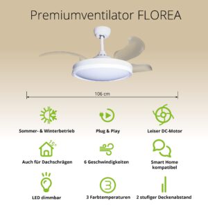 Deckenventilator mit Beleuchtung – weiße Basis, modernes Design & LED-Licht – Bild 32