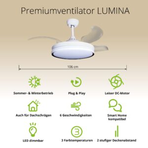 Deckenventilator mit Beleuchtung – weiße Basis, modernes Design & LED-Licht – Bild 34