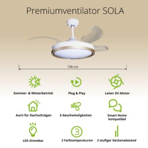 Deckenventilator mit Beleuchtung – weiße Basis, modernes Design & LED-Licht – Bild 36