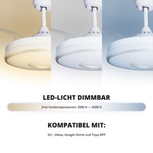 Deckenventilator mit Beleuchtung – weiße Basis, modernes Design & LED-Licht – Bild 21