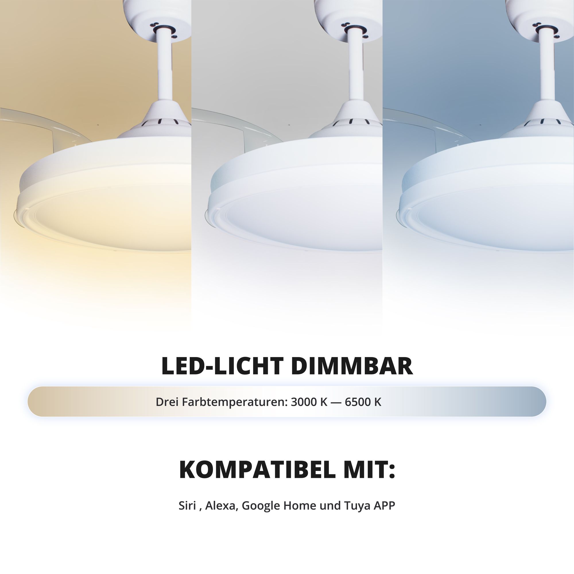 Deckenventilator mit Beleuchtung – weiße Basis, modernes Design & LED-Licht – Bild 26