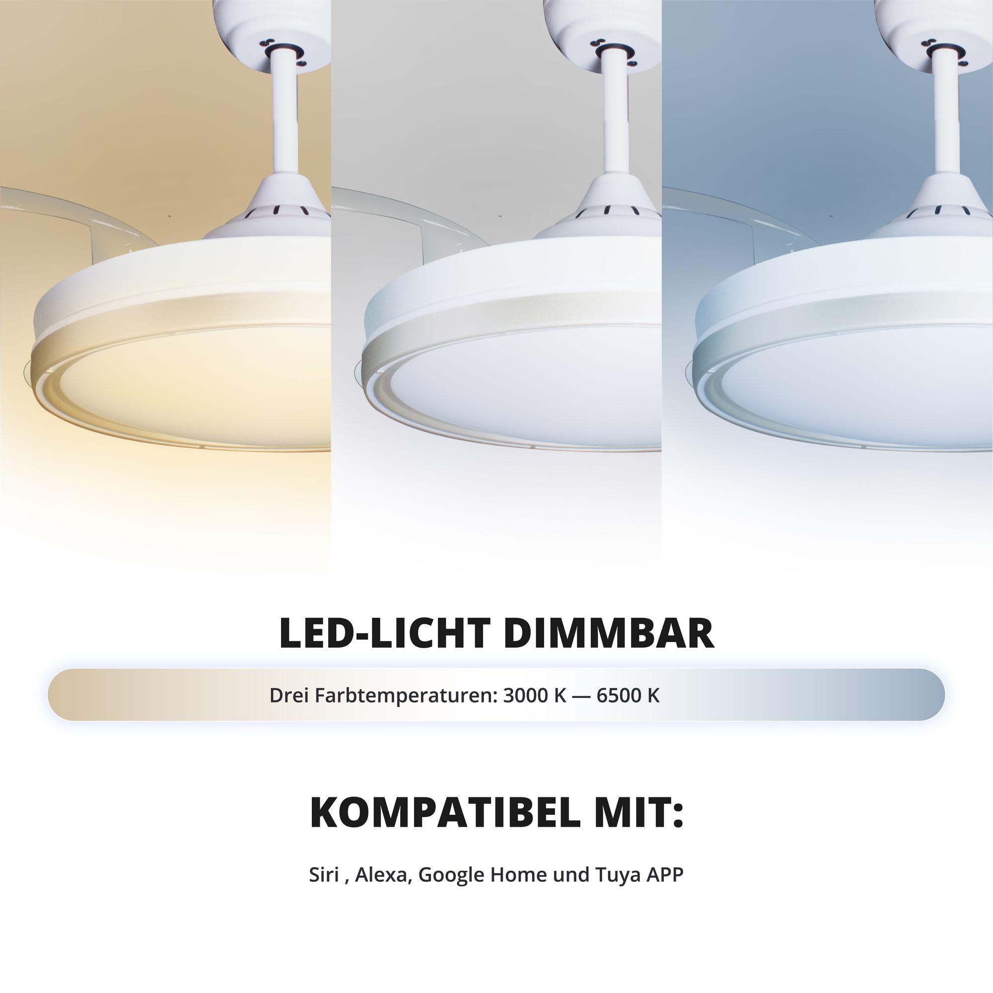 Deckenventilator mit Beleuchtung – weiße Basis, modernes Design & LED-Licht – Bild 28