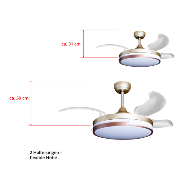 Deckenventilator mit Beleuchtung – goldfarbene Basis, modernes Design & LED-Licht
