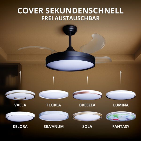 Deckenventilator mit Beleuchtung – schwarze Basis, modernes Design & LED-Licht