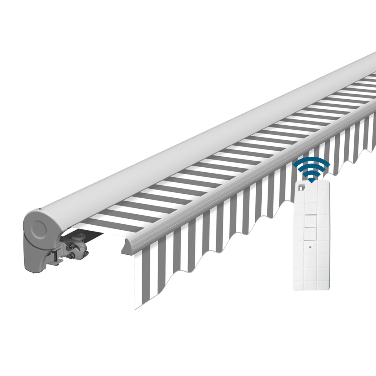 Markise elektrisch Standard Kassettenmarkise Gelenkarmmarkise Gestell Farbe Weiß (entspricht RAL 9010)