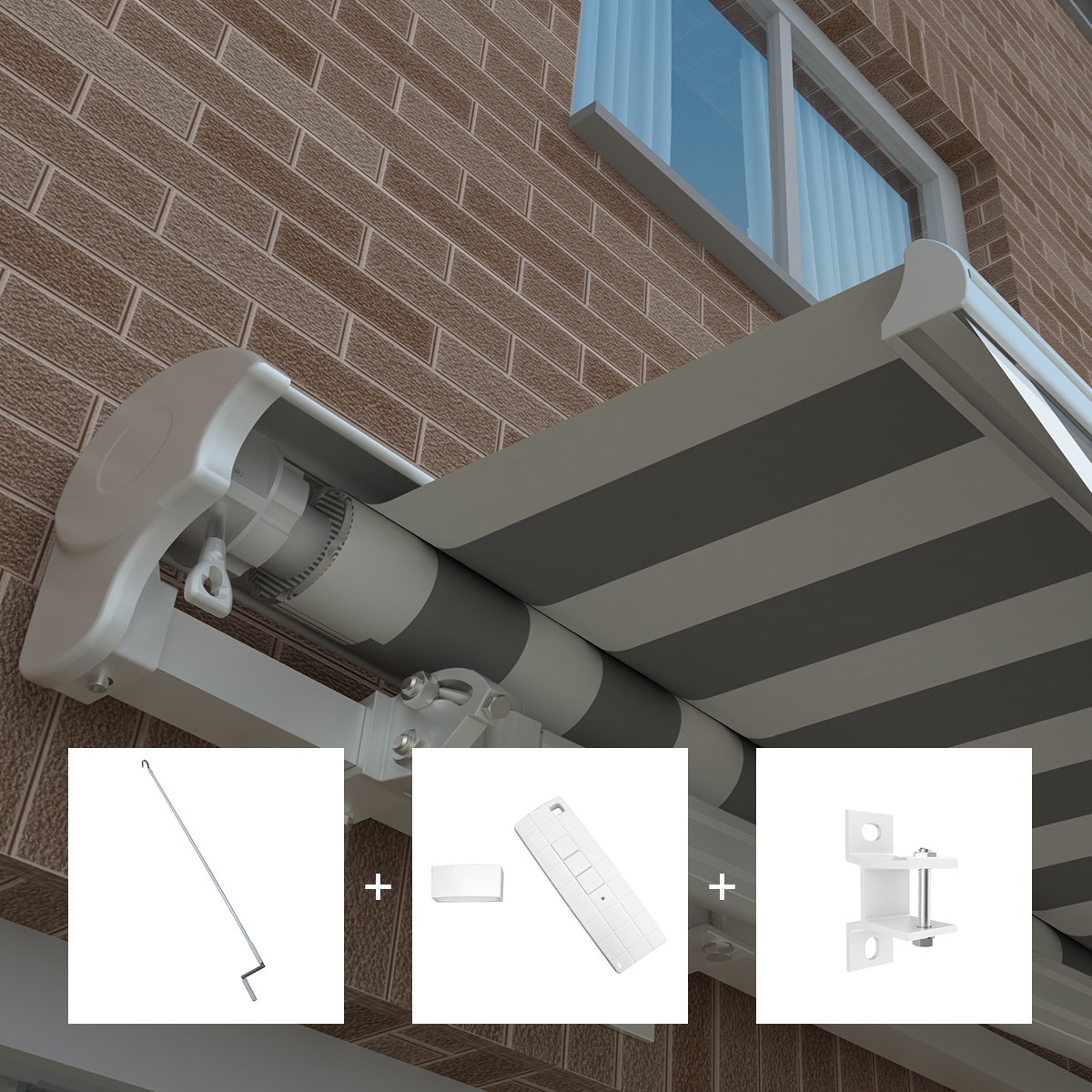 Markise elektrisch Standard Kassettenmarkise Gelenkarmmarkise Gestell Farbe Weiß (entspricht RAL 9010)