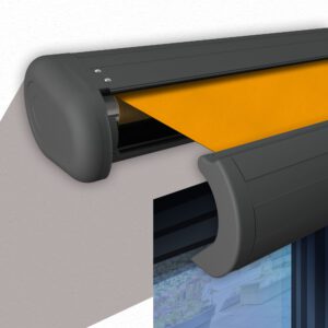 Markise elektrische Premium Kassettenmarkise Gelenkarm Vollkassettenmarkise basaltgraue Kassette (Ähnlich RAL 7012)