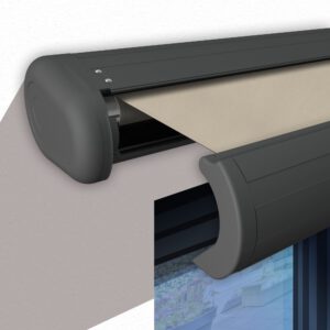 Markise elektrische Premium Kassettenmarkise Gelenkarm Vollkassettenmarkise basaltgraue Kassette (Ähnlich RAL 7012)