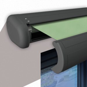 Markise elektrische Premium Kassettenmarkise Gelenkarm Vollkassettenmarkise basaltgraue Kassette (Ähnlich RAL 7012)