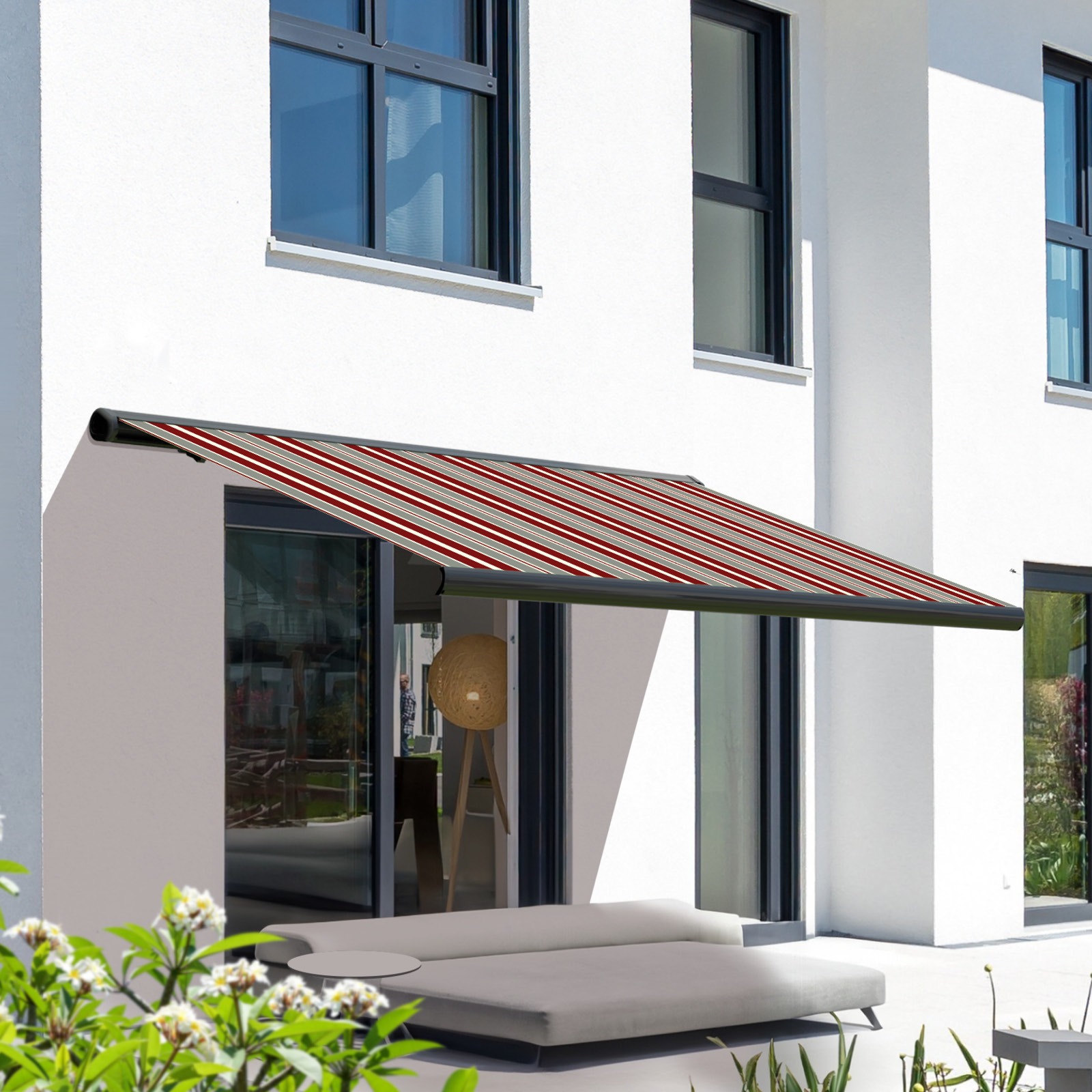 Markise elektrische Premium Kassettenmarkise Gelenkarm Vollkassettenmarkise basaltgraue Kassette (Ähnlich RAL 7012)