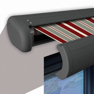 Markise elektrische Premium Kassettenmarkise Gelenkarm Vollkassettenmarkise basaltgraue Kassette (Ähnlich RAL 7012)