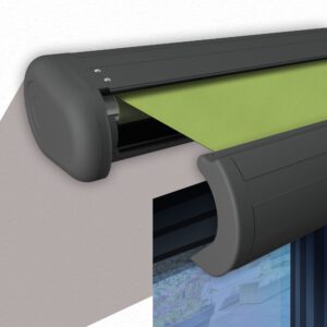 Markise elektrische Premium Kassettenmarkise Gelenkarm Vollkassettenmarkise basaltgraue Kassette (Ähnlich RAL 7012)