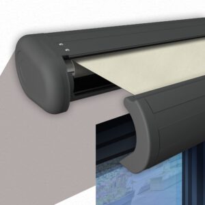 Markise elektrische Premium Kassettenmarkise Gelenkarm Vollkassettenmarkise basaltgraue Kassette (Ähnlich RAL 7012)