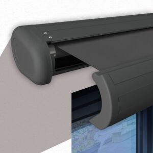 Markise elektrische Premium Kassettenmarkise Gelenkarm Vollkassettenmarkise basaltgraue Kassette (Ähnlich RAL 7012)