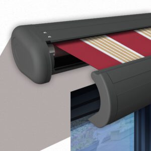 Markise elektrische Premium Kassettenmarkise Gelenkarm Vollkassettenmarkise basaltgraue Kassette (Ähnlich RAL 7012)
