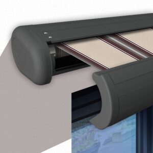Markise elektrische Premium Kassettenmarkise Gelenkarm Vollkassettenmarkise basaltgraue Kassette (Ähnlich RAL 7012)
