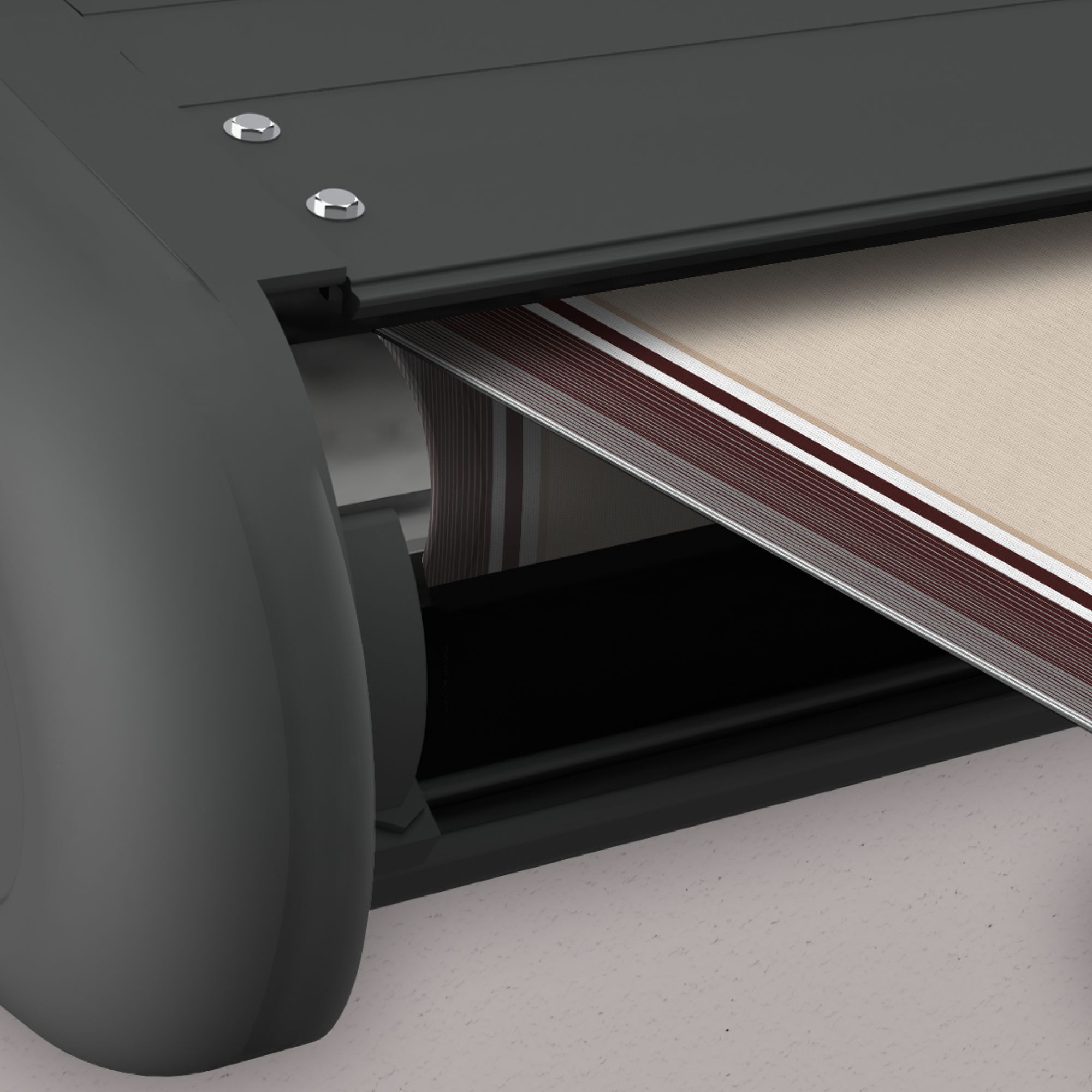 Markise elektrische Premium Kassettenmarkise Gelenkarm Vollkassettenmarkise basaltgraue Kassette (Ähnlich RAL 7012)